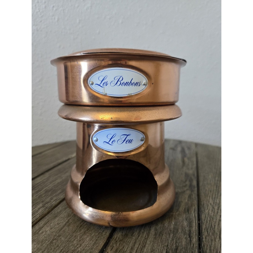 Vintage Copper Teleflora Portugal 1984 Les Bonbons Pot & Le Feu Warmer French